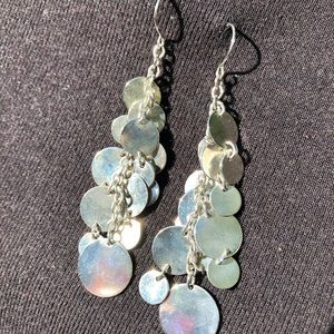 Dangling silver disc earrings